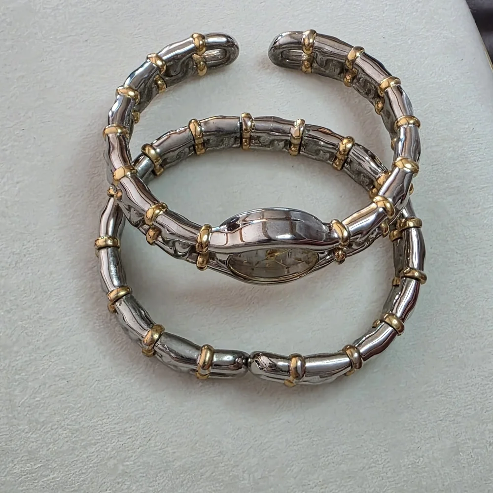 Joan Rivers Two Tone Watch Bracelet Set Stretch Band Vintage WORKS READY TO WEAR